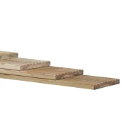 Grenen enkelzijdig geprofileerd dekdeel, 2,8 x 14,5 x 400 cm, groen geïmpregneerd.