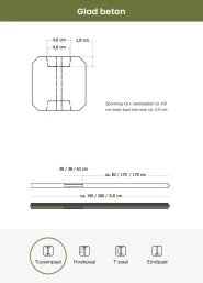 Betonpaal glad met diamantkop 10 x 10 x 190 cm, antraciet gecoat, tussenpaal t.b.v. scherm 90 cm hoog.