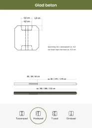 Betonpaal glad met diamantkop 10 x 10 x 280 cm, antraciet gecoat, hoekpaal.