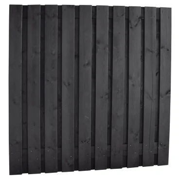 Naaldhout geschaafd plankenscherm 21-planks 15 mm, 180 x 180 cm, recht, geïmpregneerd en zwart gespoten.