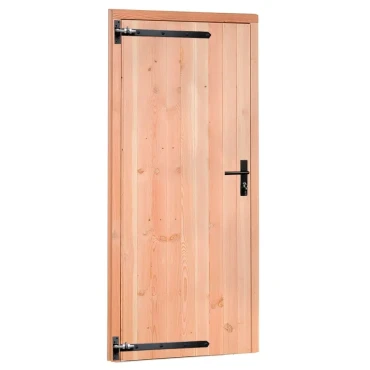 Douglas enkele dichte deur met zwart beslag inclusief kozijn, linksdraaiend, 90 x 201 cm, onbehandeld.
