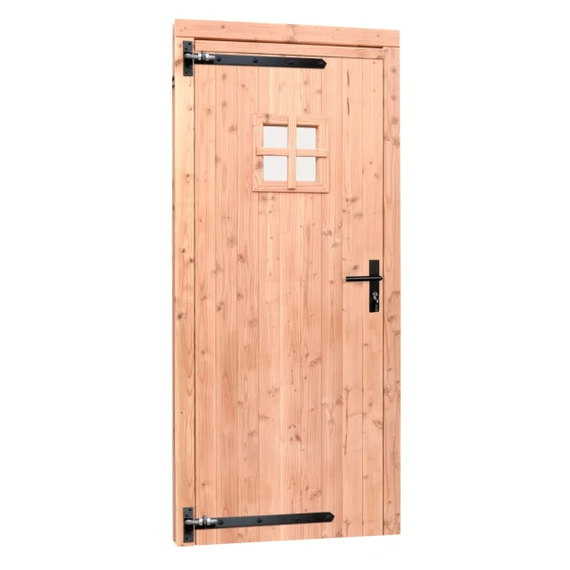 Douglas enkele 1-ruits deur inclusief kozijn, linksdraaiend, 90 x 201 cm, kleurloos geïmpregneerd.