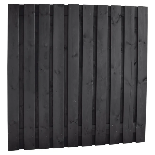 Naaldhout geschaafd plankenscherm 21-planks 15 mm, 180 x 180 cm, recht, geïmpregneerd en zwart gespoten.