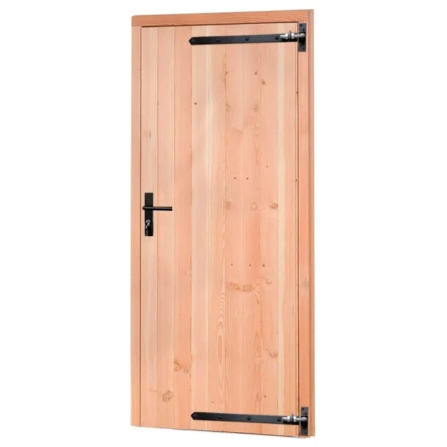 Douglas enkele dichte deur met zwart beslag inclusief kozijn, rechtsdraaiend, 90 x 201 cm, onbehandeld.