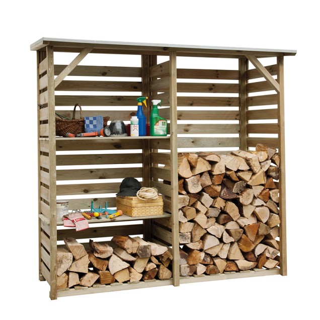 Haardhoutberging Twin 176 x 190 x 60 cm (HxBxD), groen geïmpregneerd.