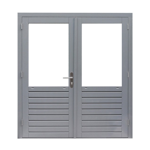 Hardhouten dubbele 1-ruits deur Prestige met dubbelglas, 202 x 221 cm, grijs gegrond.