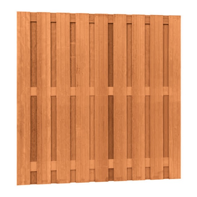 Hardhouten geschaafd plankenscherm 20-planks 14mm, recht verticaal, 180 x 180 cm, betonsysteem.