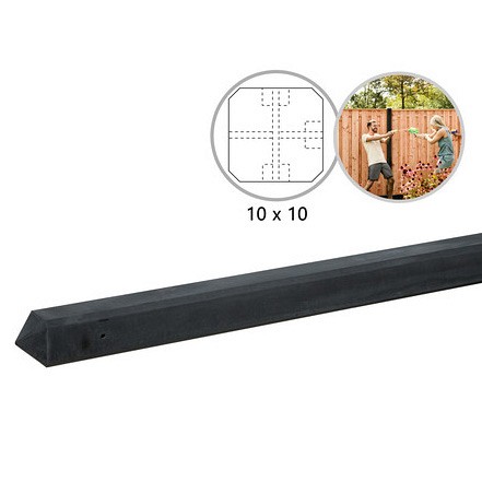 Betonpaal t.b.v. betonplaten met motief 10 x 10 x 280 cm, antraciet  T-paal.